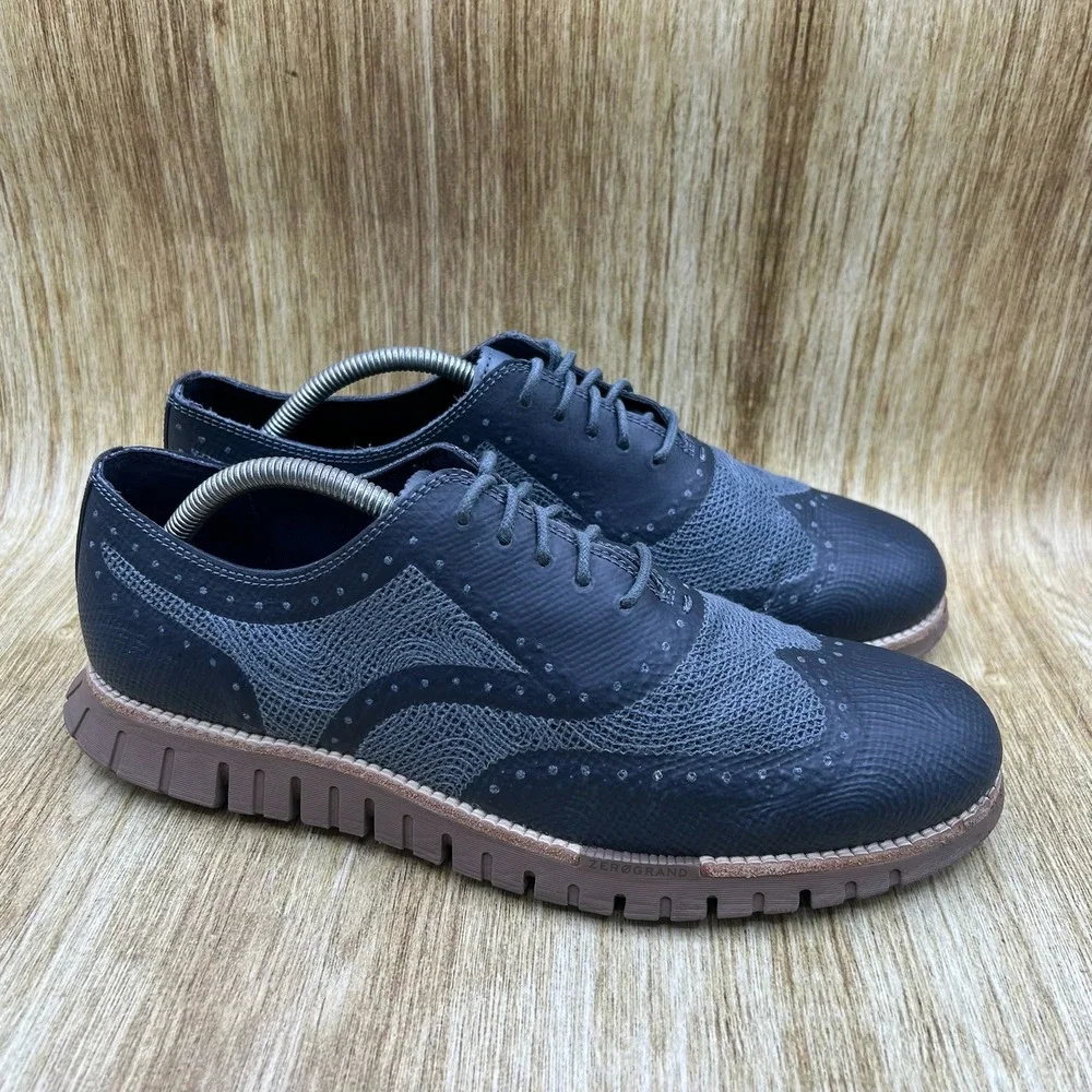 Cole Haan Zerogrand Remastered Embrostitch Men's 10 Blue Wingtip Oxford C39576